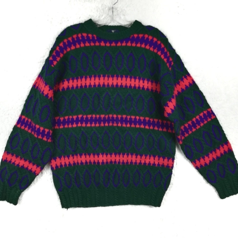 Vtg Regatta Sport Mens 100% Wool Sweater Fair Isle Nordic Knit Green‎ Pullover M